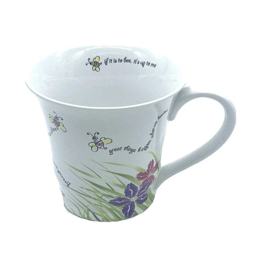 Mary Kay Bee Inspirational Quotes Coffee Mug Cup White Ceramic Floral Bee
